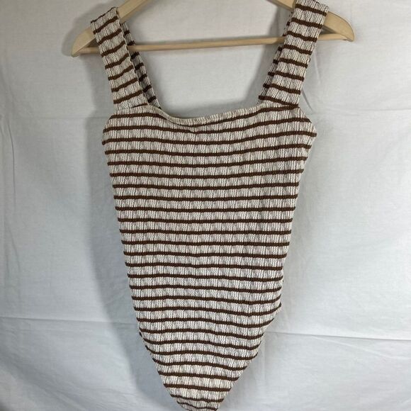 Show Me Your MuMu Roiry Caramel Striped Bodysuit Sz L - Picture 2 of 5